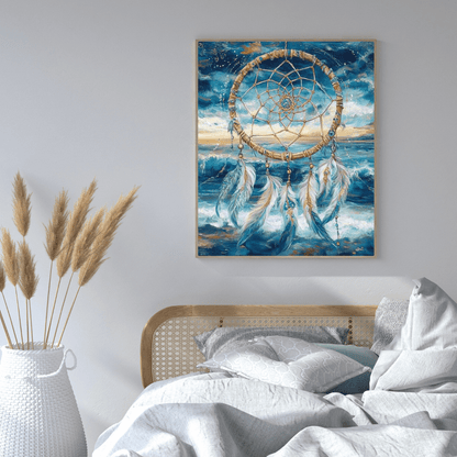 Dreamcatcher Over Ocean Waves - Abstract Wall Art - Aestheticanvas