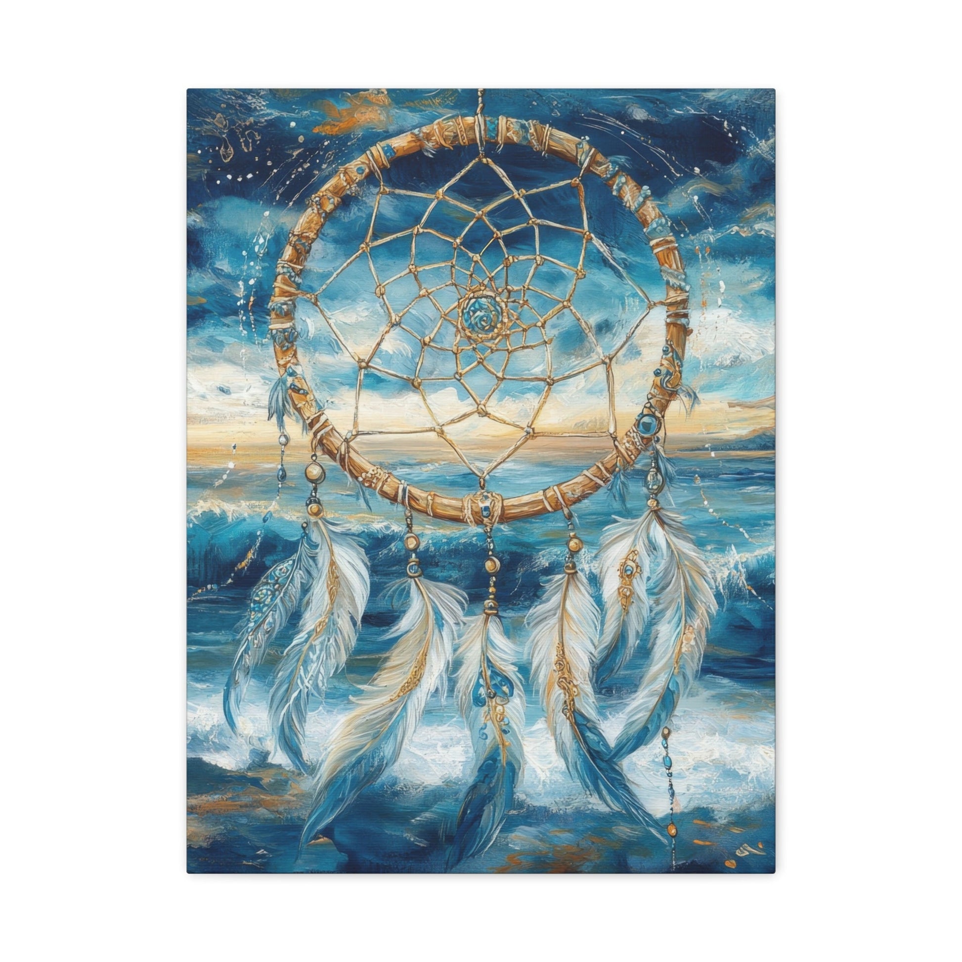 Dreamcatcher Over Ocean Waves - Abstract Wall Art - Aestheticanvas