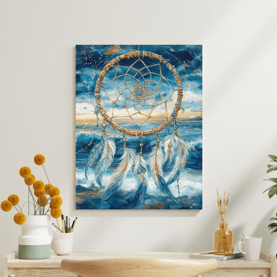 Dreamcatcher Over Ocean Waves - Abstract Wall Art - Aestheticanvas