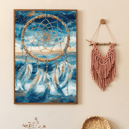 Dreamcatcher Over Ocean Waves - Abstract Wall Art - Aestheticanvas