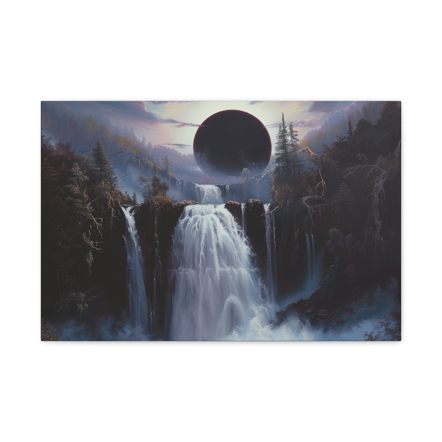 Eclipsed Forest Waterfall Landcape - Nature Wall Art - Aestheticanvas