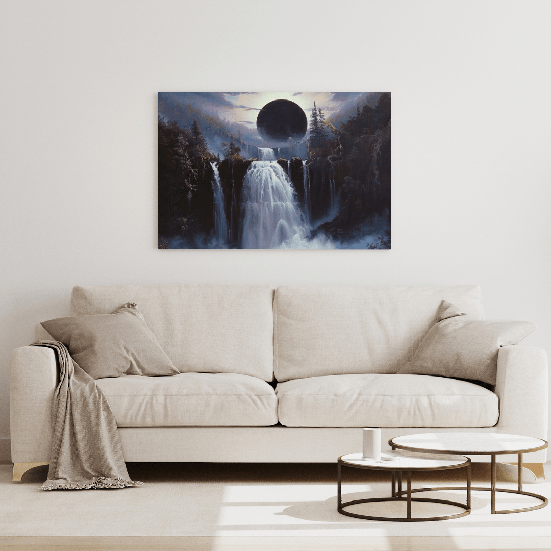 Eclipsed Forest Waterfall Landcape - Nature Wall Art - Aestheticanvas