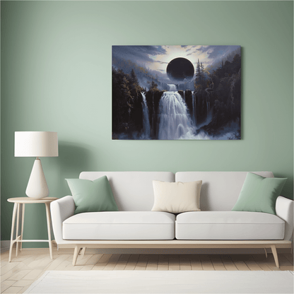 Eclipsed Forest Waterfall Landcape - Nature Wall Art - Aestheticanvas