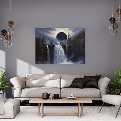 Eclipsed Forest Waterfall Landcape - Nature Wall Art - Aestheticanvas