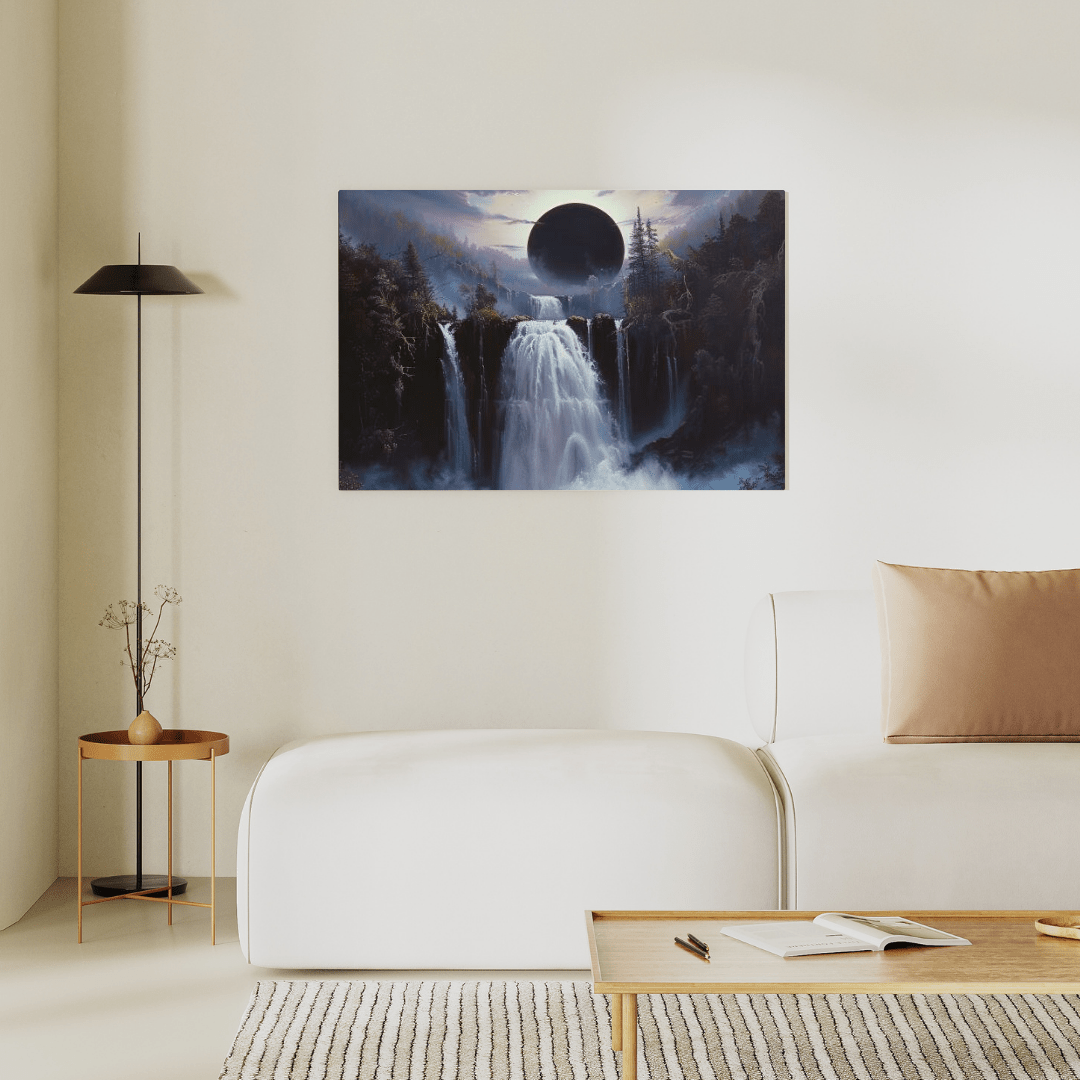 Eclipsed Forest Waterfall Landcape - Nature Wall Art - Aestheticanvas