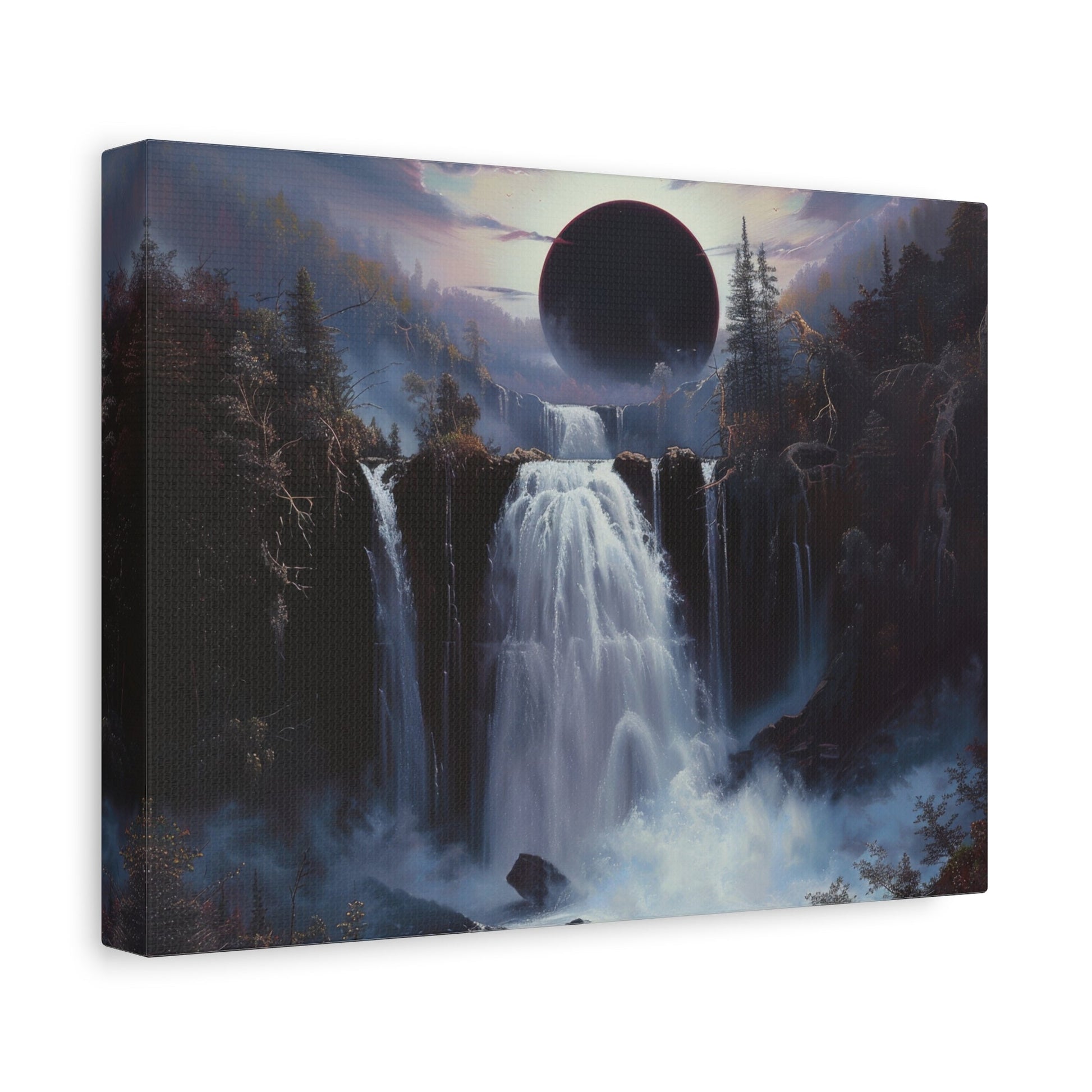 Eclipsed Forest Waterfall Landcape - Nature Wall Art - Aestheticanvas