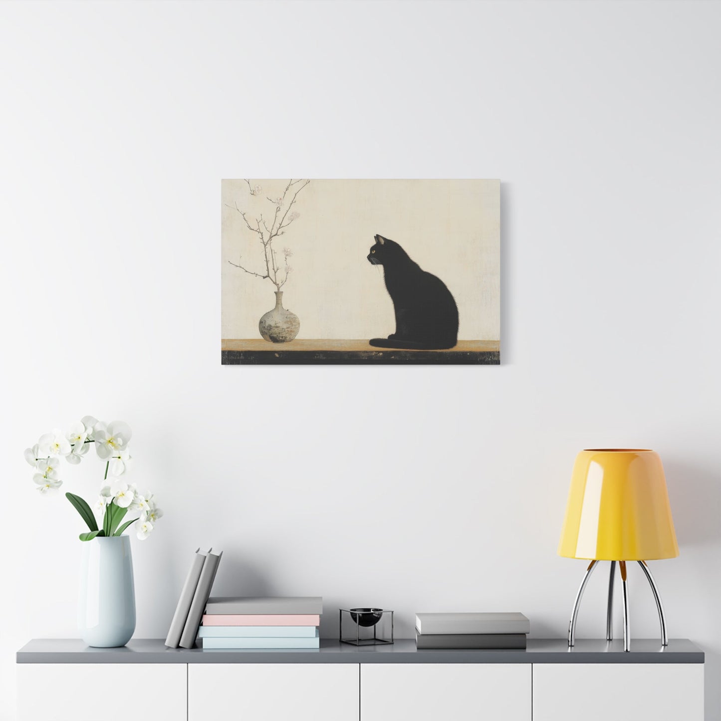 Elegant Black Cat and Blossoms - Animal Wall Art - Aestheticanvas