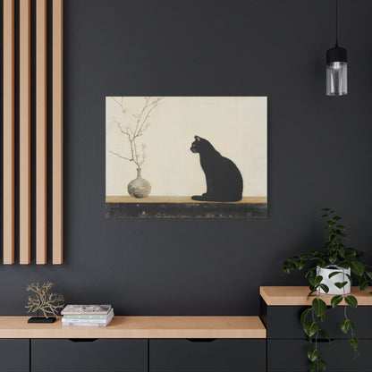 Elegant Black Cat and Blossoms - Animal Wall Art - Aestheticanvas