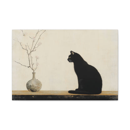 Elegant Black Cat and Blossoms - Animal Wall Art - Aestheticanvas