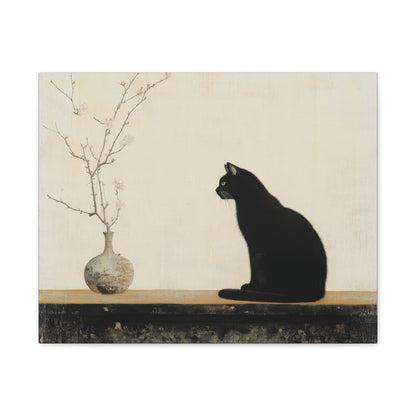 Elegant Black Cat and Blossoms - Animal Wall Art - Aestheticanvas