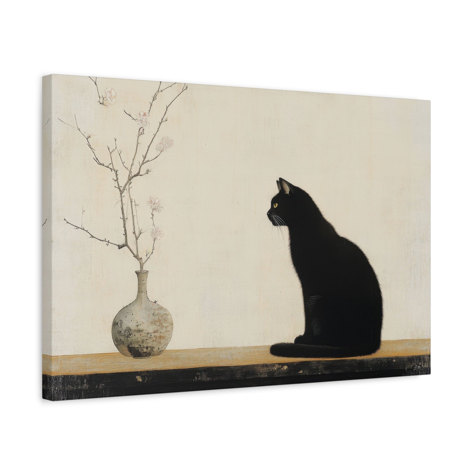 Elegant Black Cat and Blossoms - Animal Wall Art - Aestheticanvas