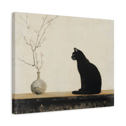 Elegant Black Cat and Blossoms - Animal Wall Art - Aestheticanvas