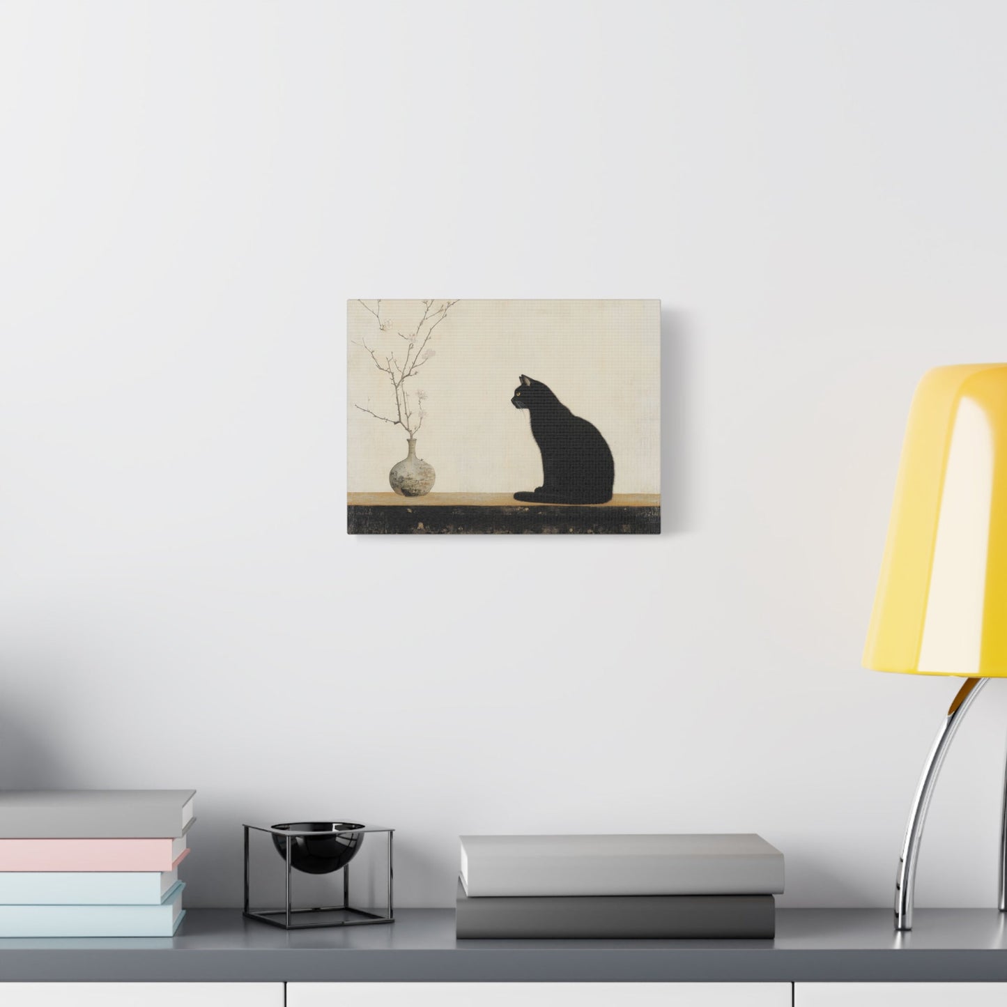 Elegant Black Cat and Blossoms - Animal Wall Art - Aestheticanvas