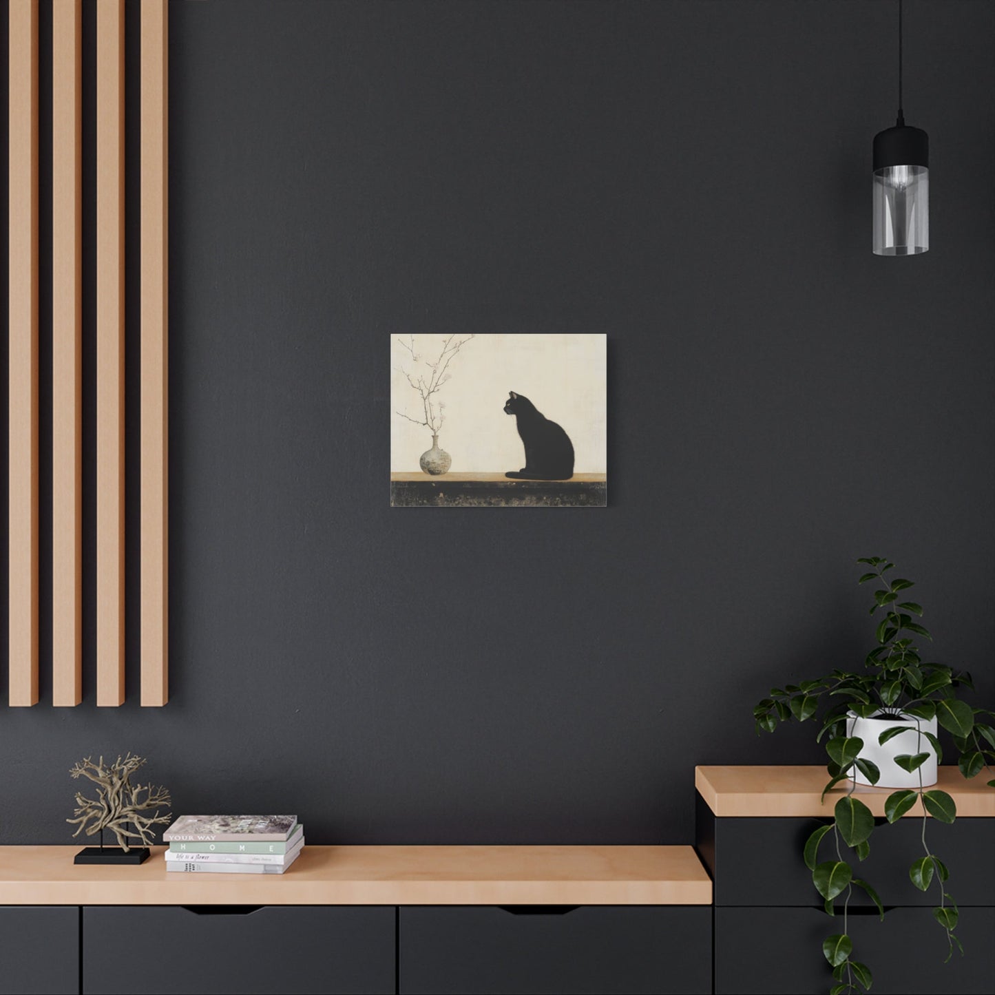 Elegant Black Cat and Blossoms - Animal Wall Art - Aestheticanvas