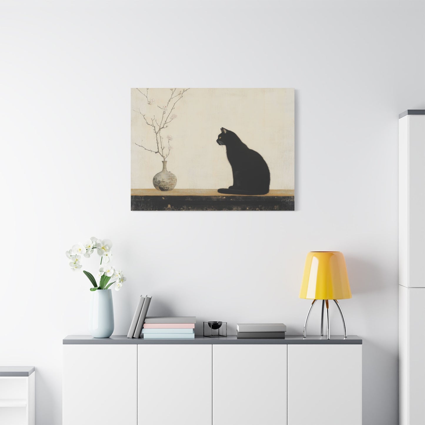 Elegant Black Cat and Blossoms - Animal Wall Art - Aestheticanvas