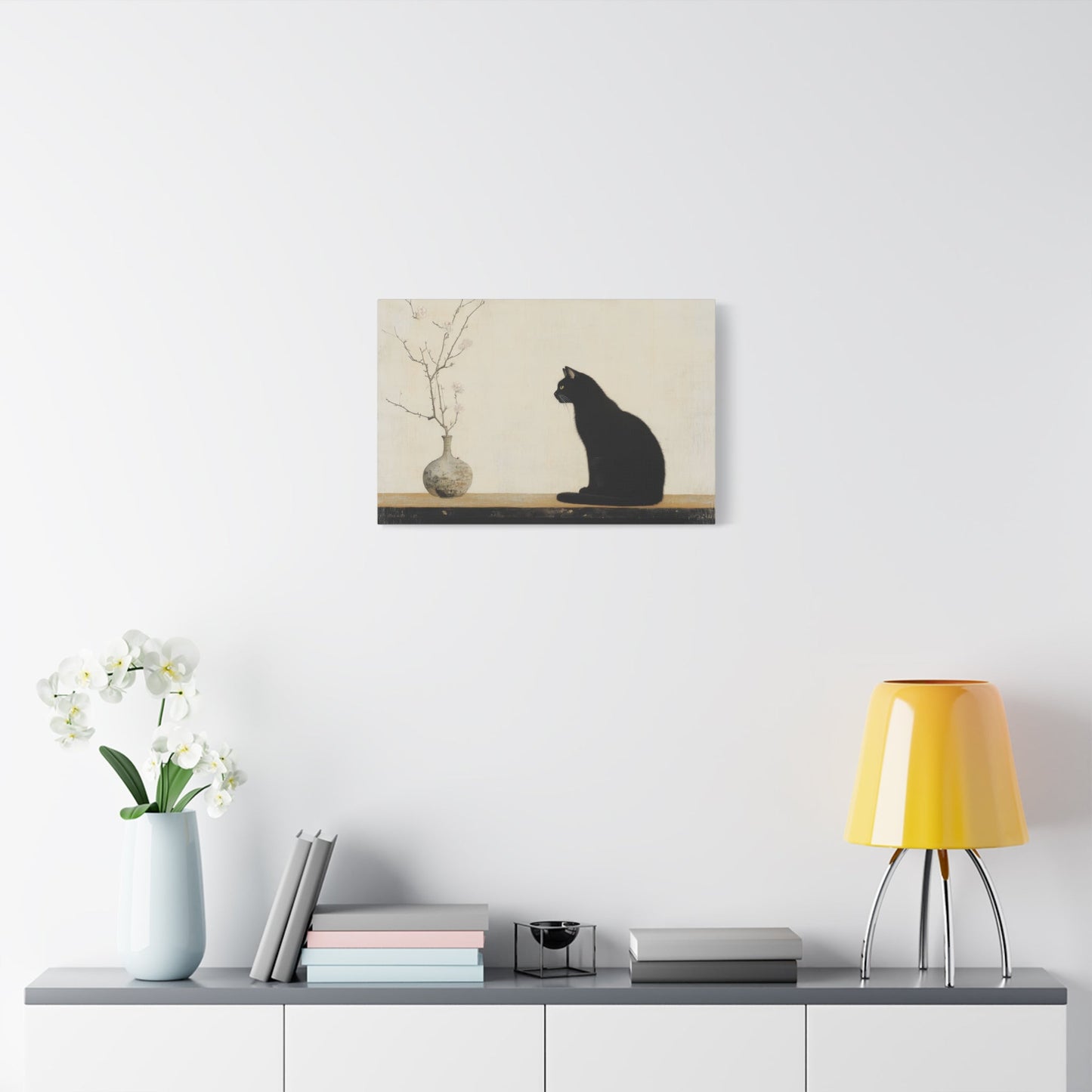 Elegant Black Cat and Blossoms - Animal Wall Art - Aestheticanvas