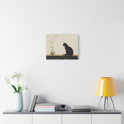 Elegant Black Cat and Blossoms - Animal Wall Art - Aestheticanvas