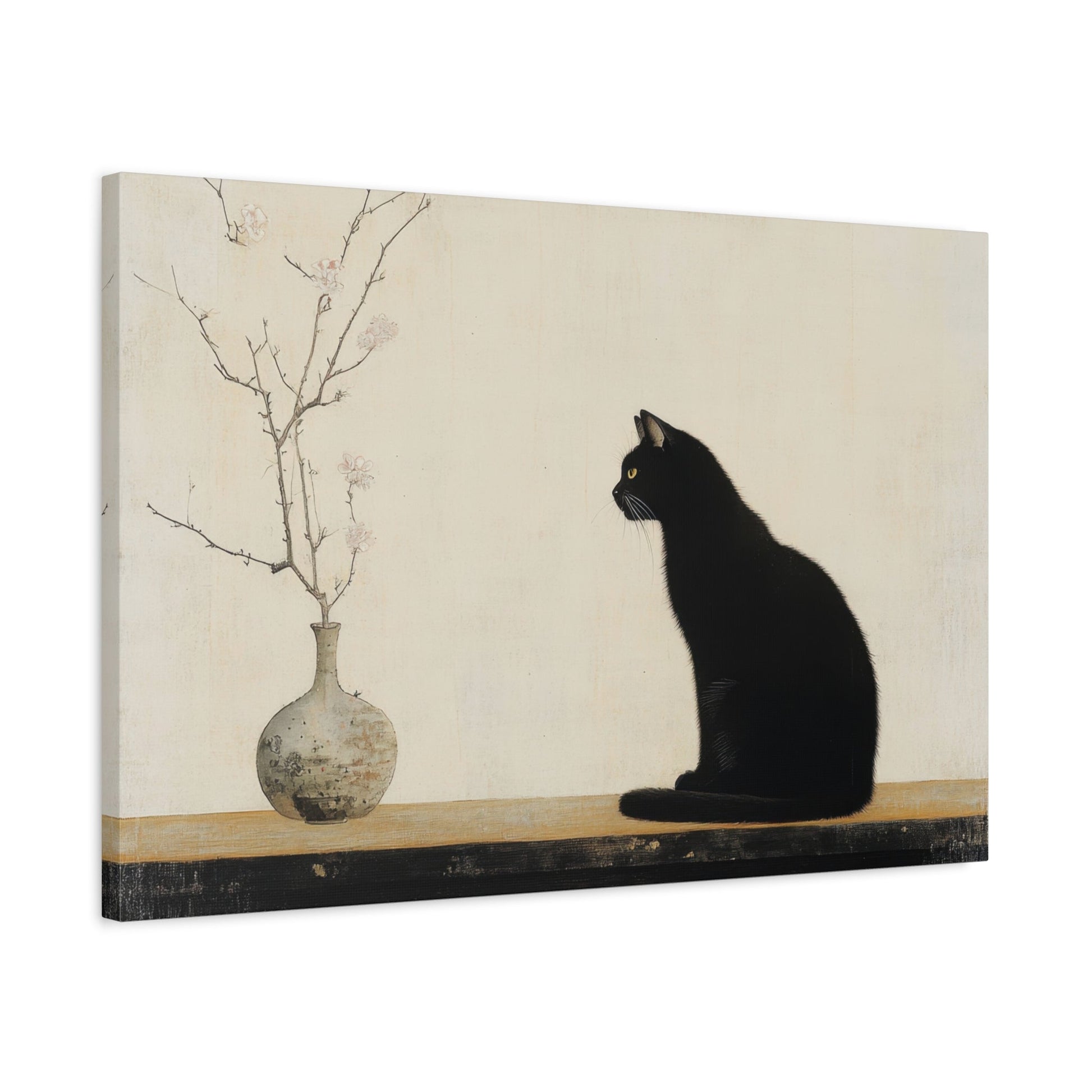 Elegant Black Cat and Blossoms - Animal Wall Art - Aestheticanvas