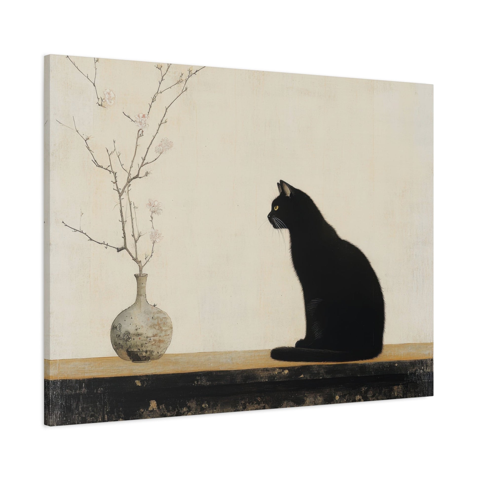 Elegant Black Cat and Blossoms - Animal Wall Art - Aestheticanvas