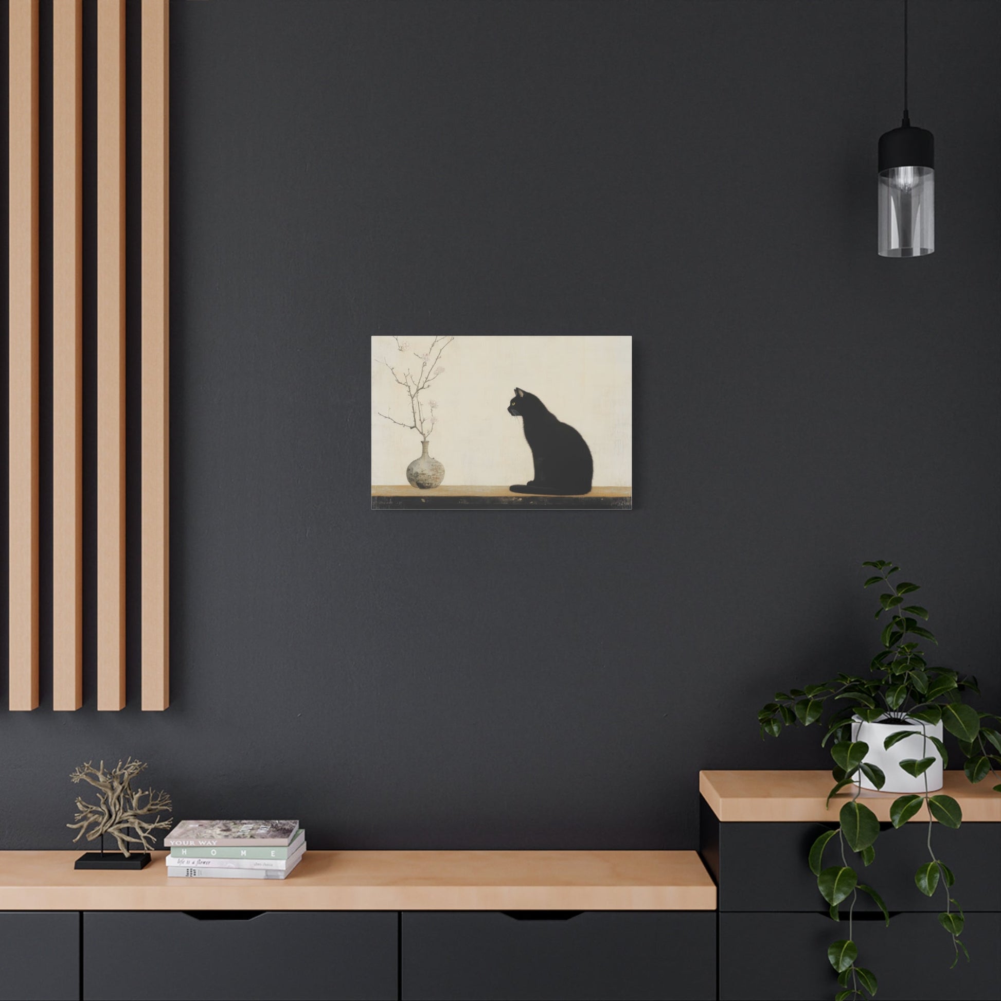 Elegant Black Cat and Blossoms - Animal Wall Art - Aestheticanvas