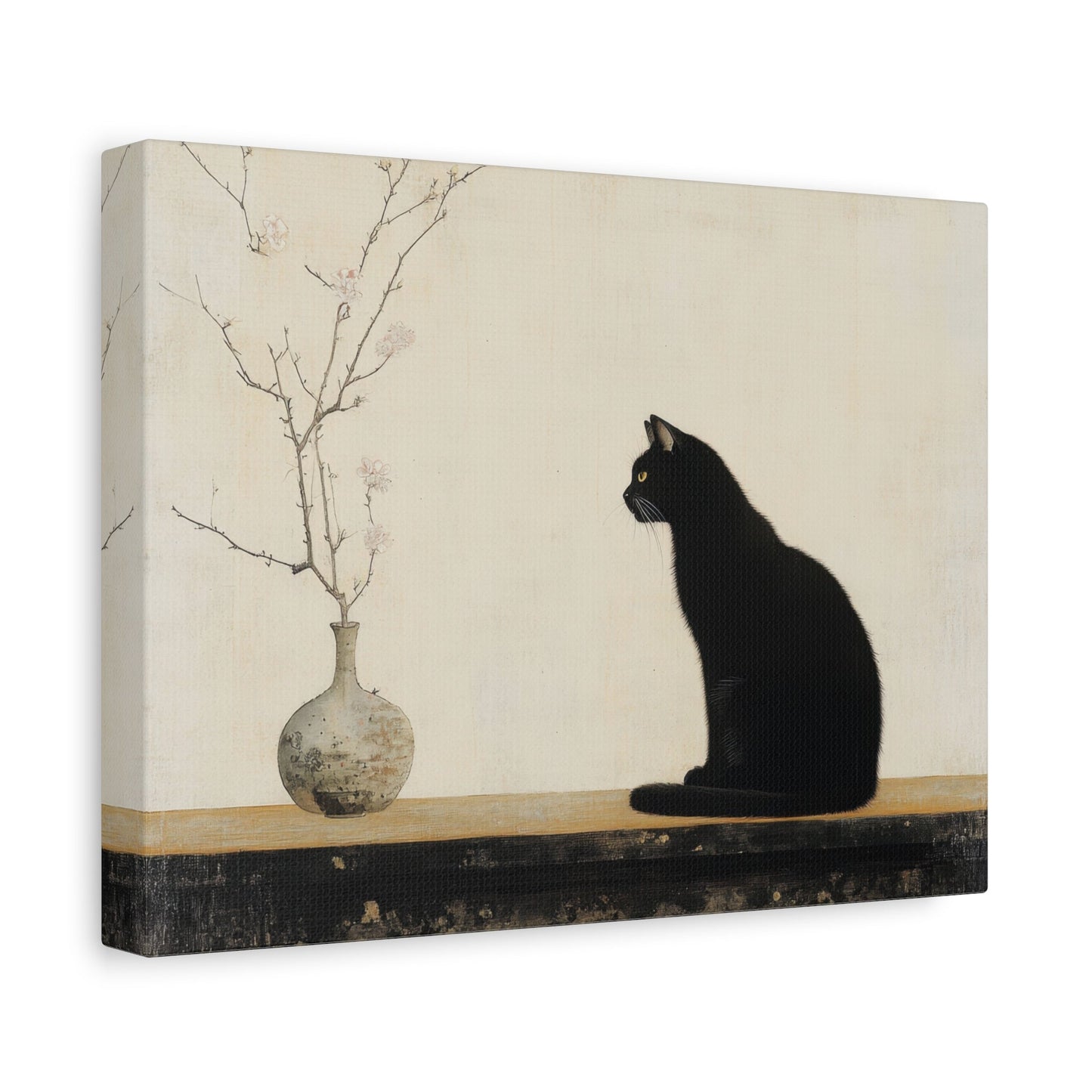 Elegant Black Cat and Blossoms - Animal Wall Art - Aestheticanvas