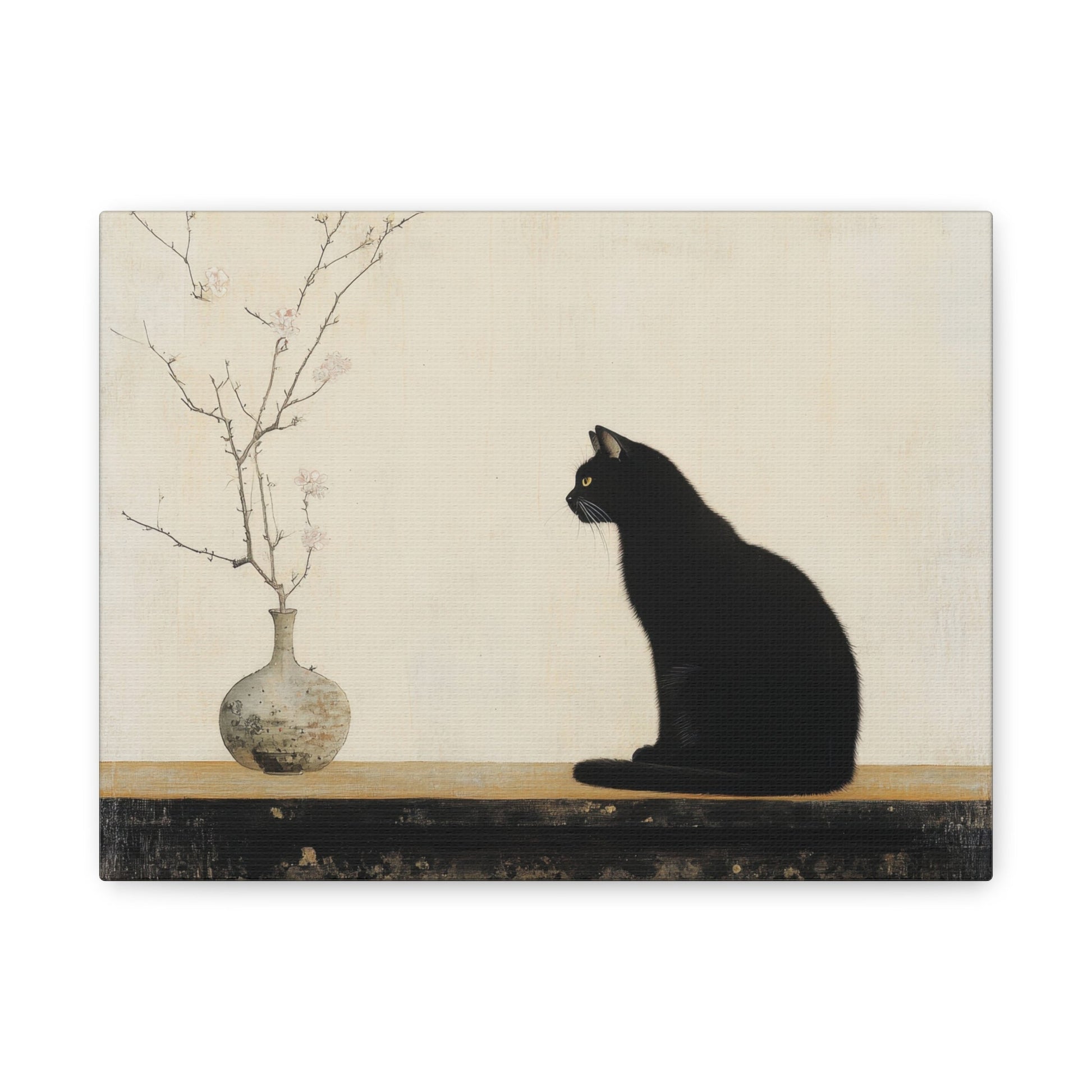 Elegant Black Cat and Blossoms - Animal Wall Art - Aestheticanvas