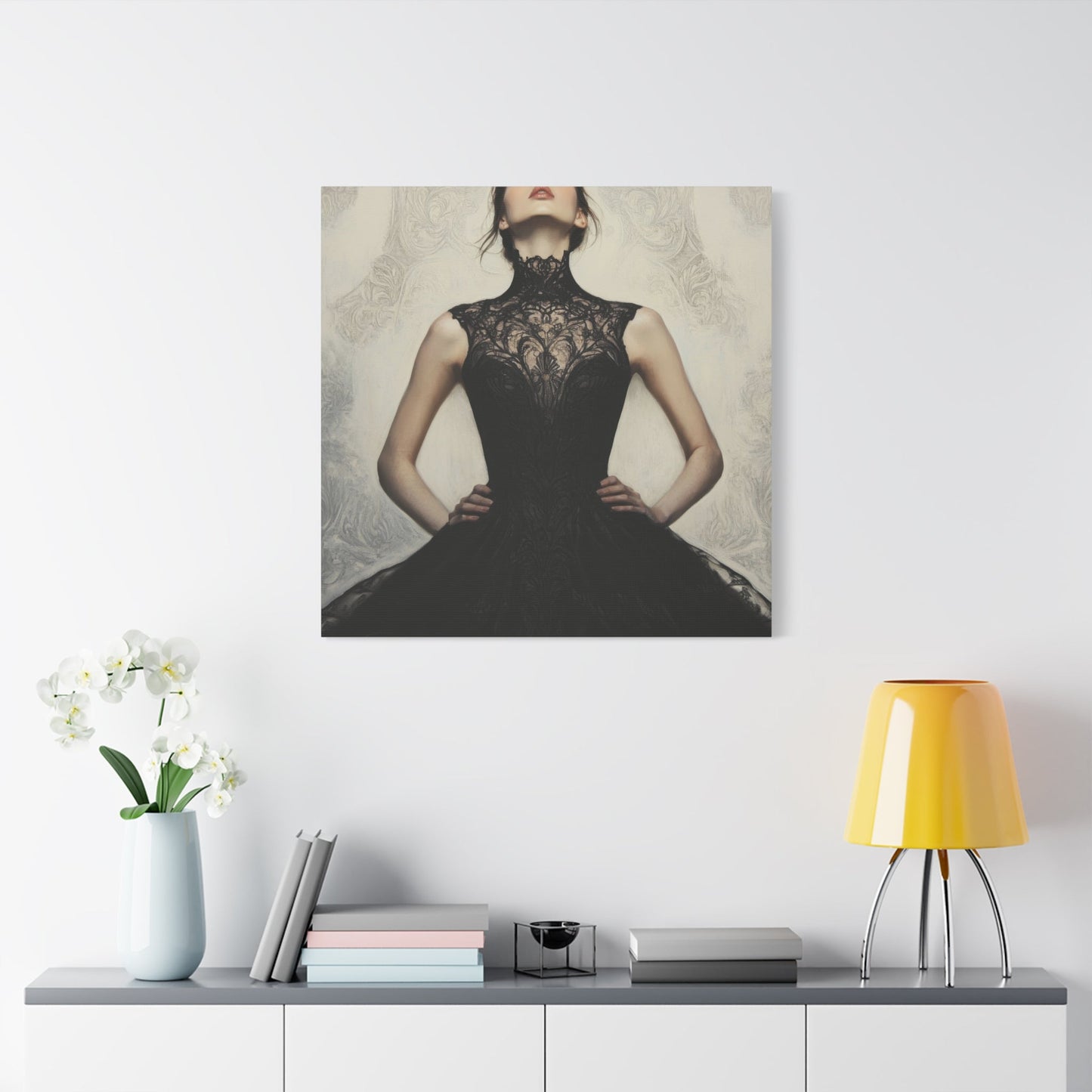 Elegant Black Lace Dress - Portrait Wall Art - Aestheticanvas