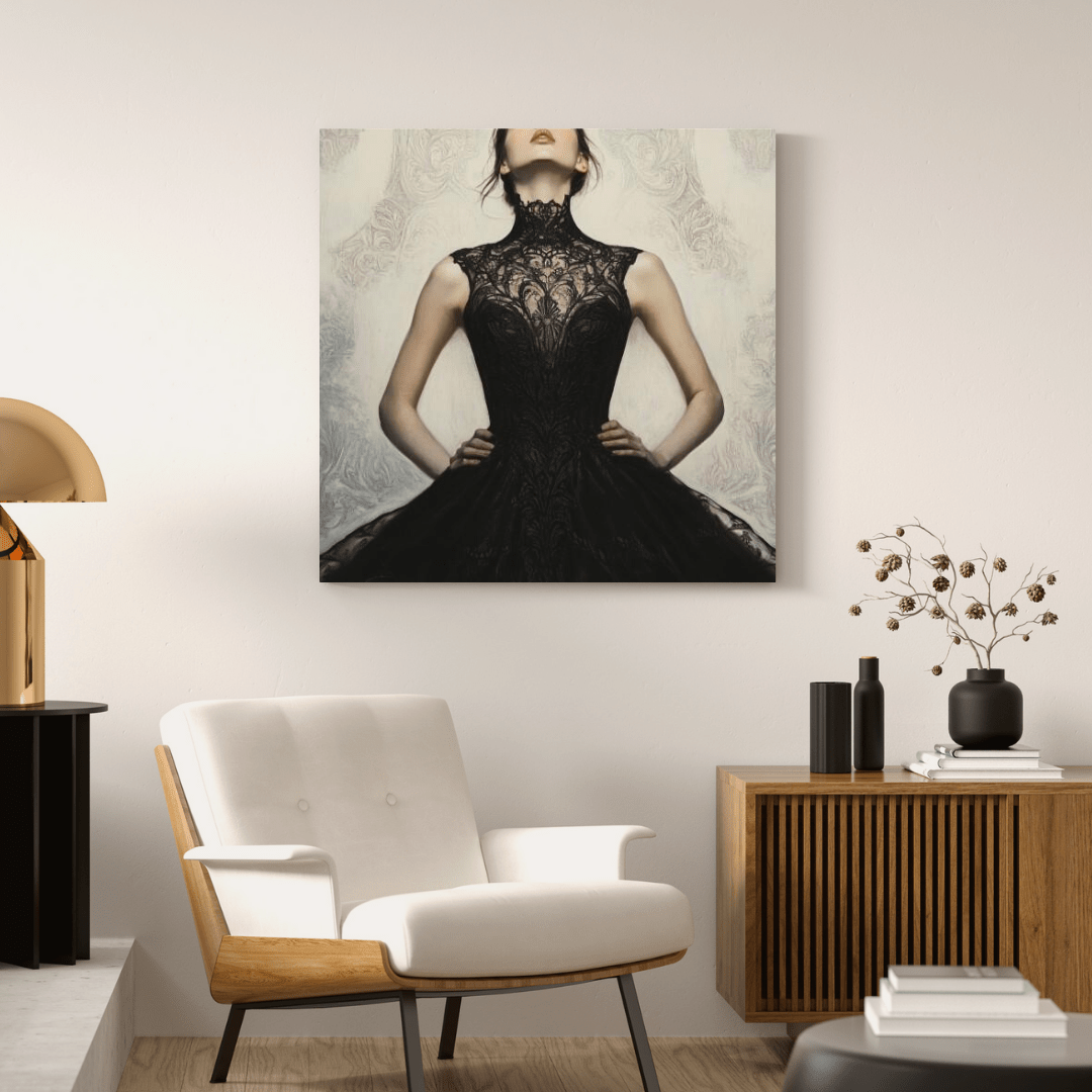 Elegant Black Lace Dress - Portrait Wall Art - Aestheticanvas