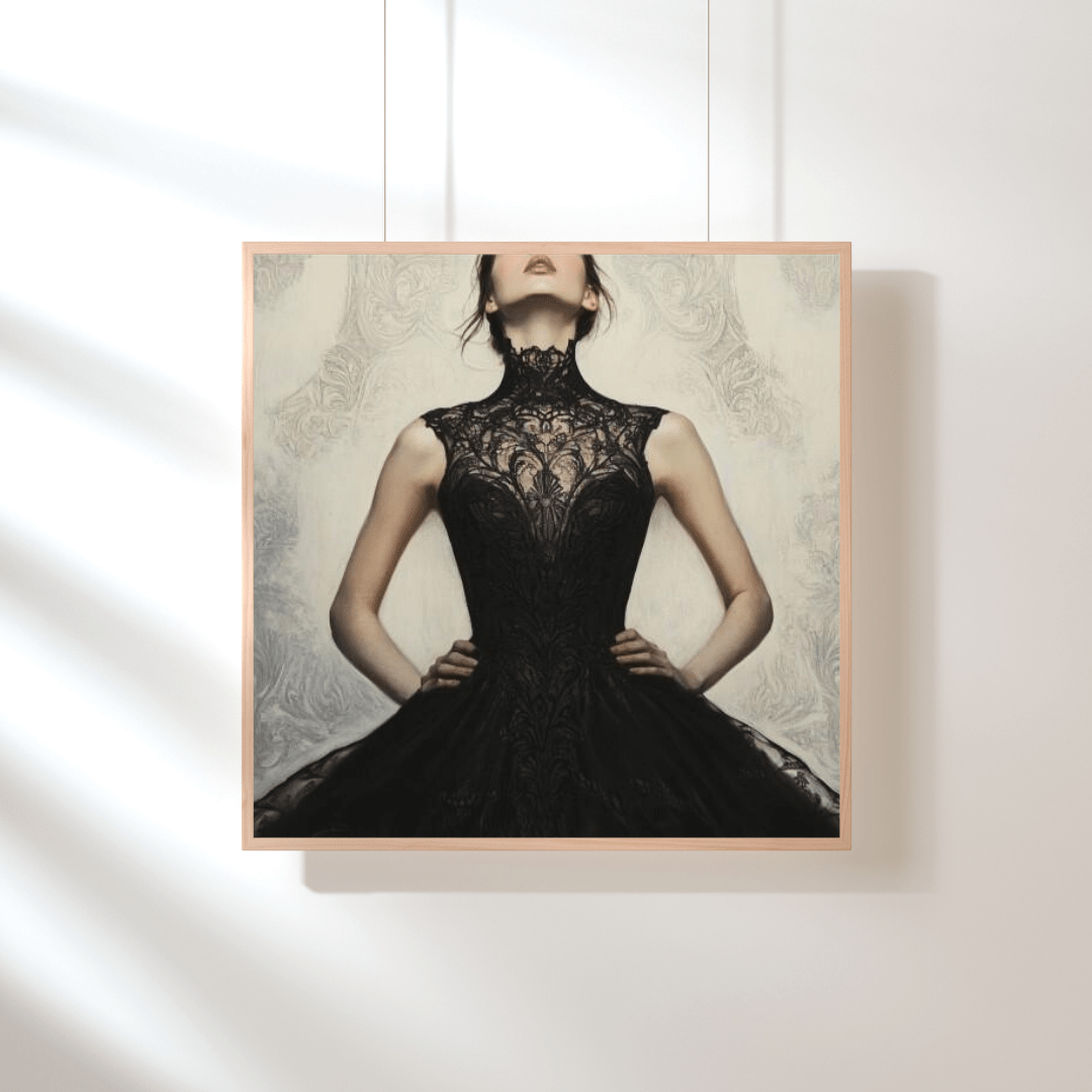 Elegant Black Lace Dress - Portrait Wall Art - Aestheticanvas