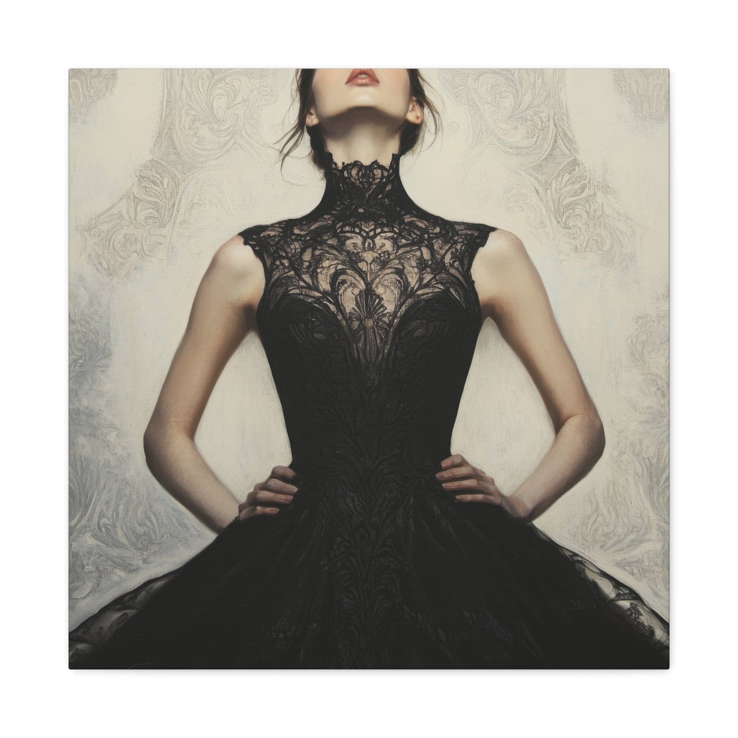 Elegant Black Lace Dress - Portrait Wall Art - Aestheticanvas