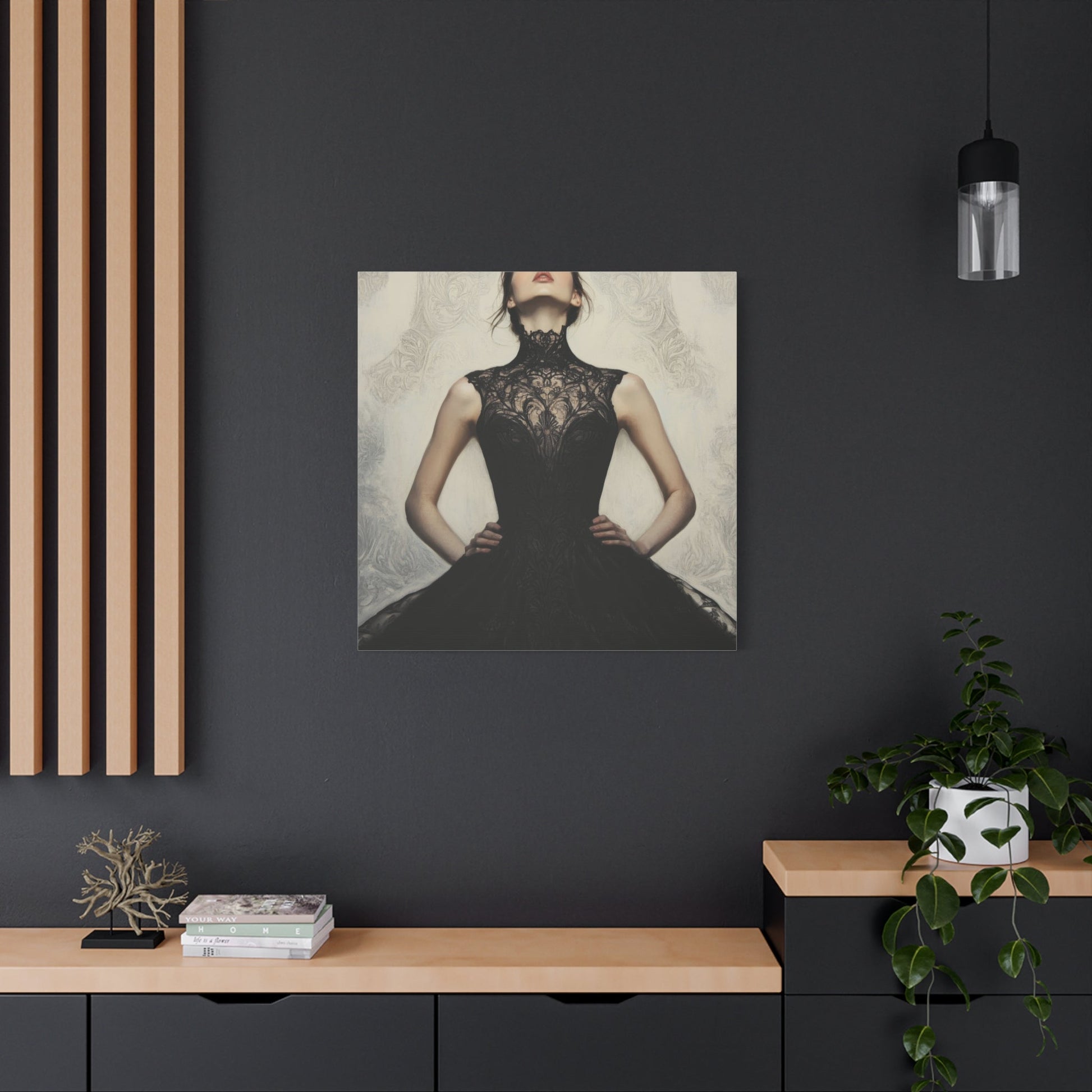 Elegant Black Lace Dress - Portrait Wall Art - Aestheticanvas