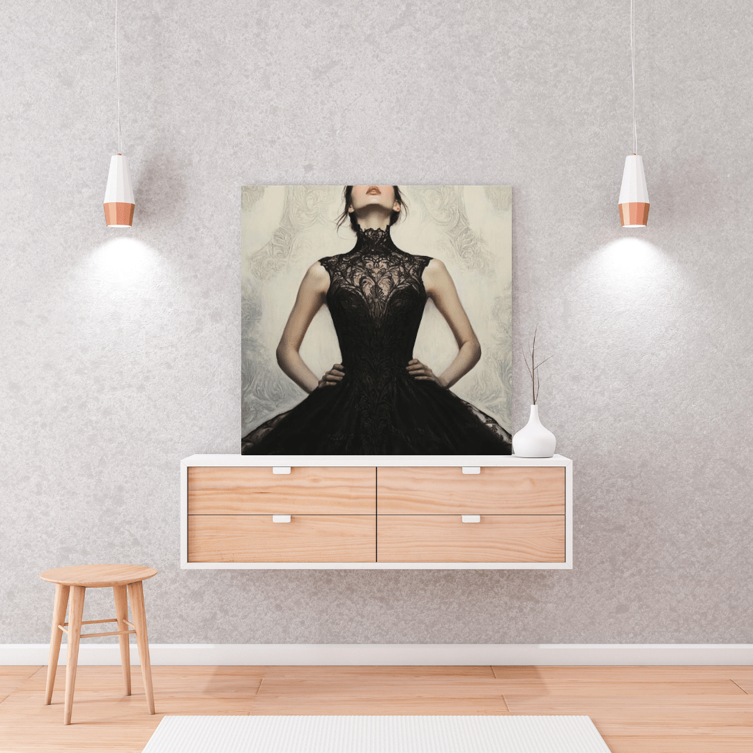 Elegant Black Lace Dress - Portrait Wall Art - Aestheticanvas