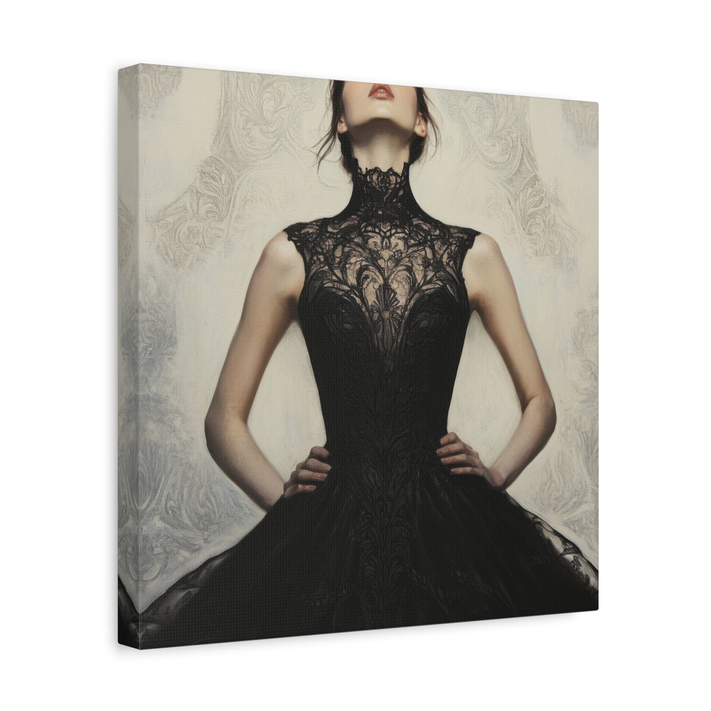 Elegant Black Lace Dress - Portrait Wall Art - Aestheticanvas