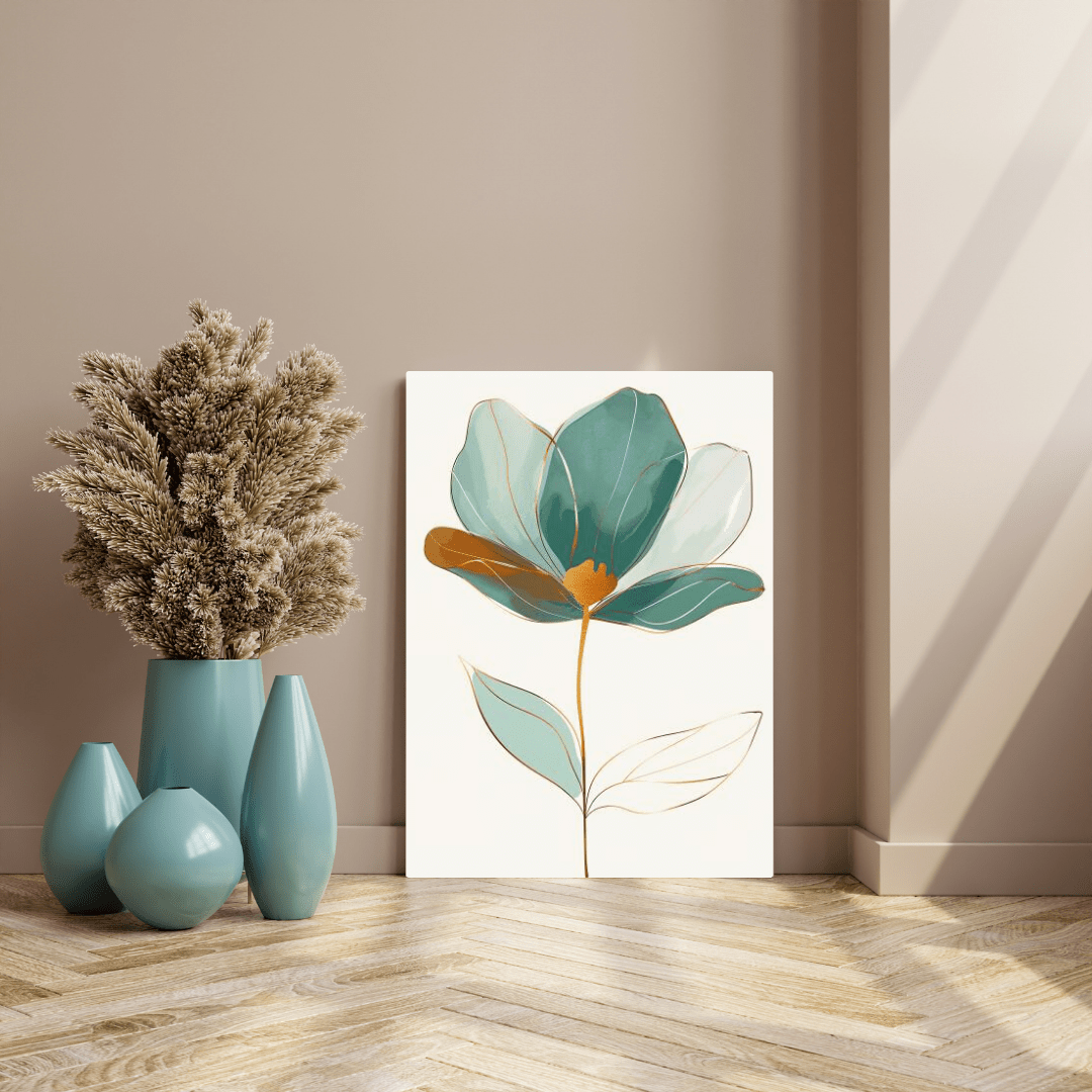 Elegant Bloom in Gold - Flower Wall Art - Aestheticanvas