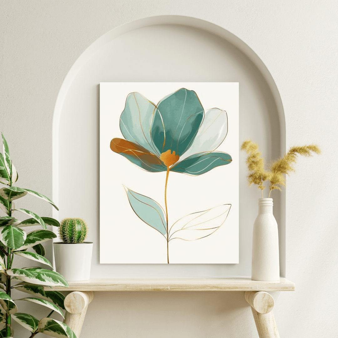 Elegant Bloom in Gold - Flower Wall Art - Aestheticanvas