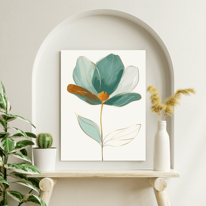 Elegant Bloom in Gold - Flower Wall Art - Aestheticanvas