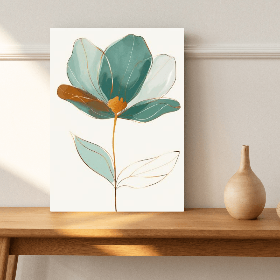 Elegant Bloom in Gold - Flower Wall Art - Aestheticanvas