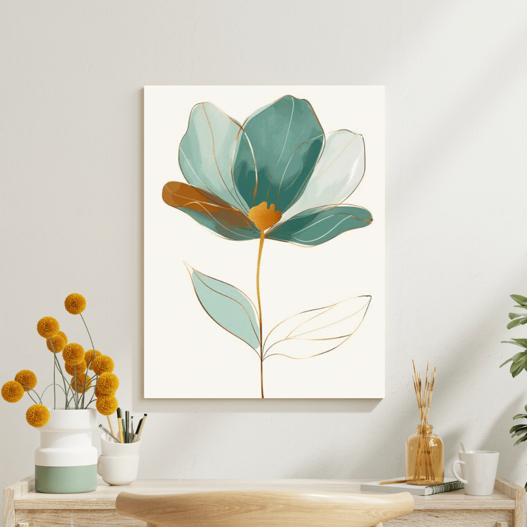 Elegant Bloom in Gold - Flower Wall Art - Aestheticanvas