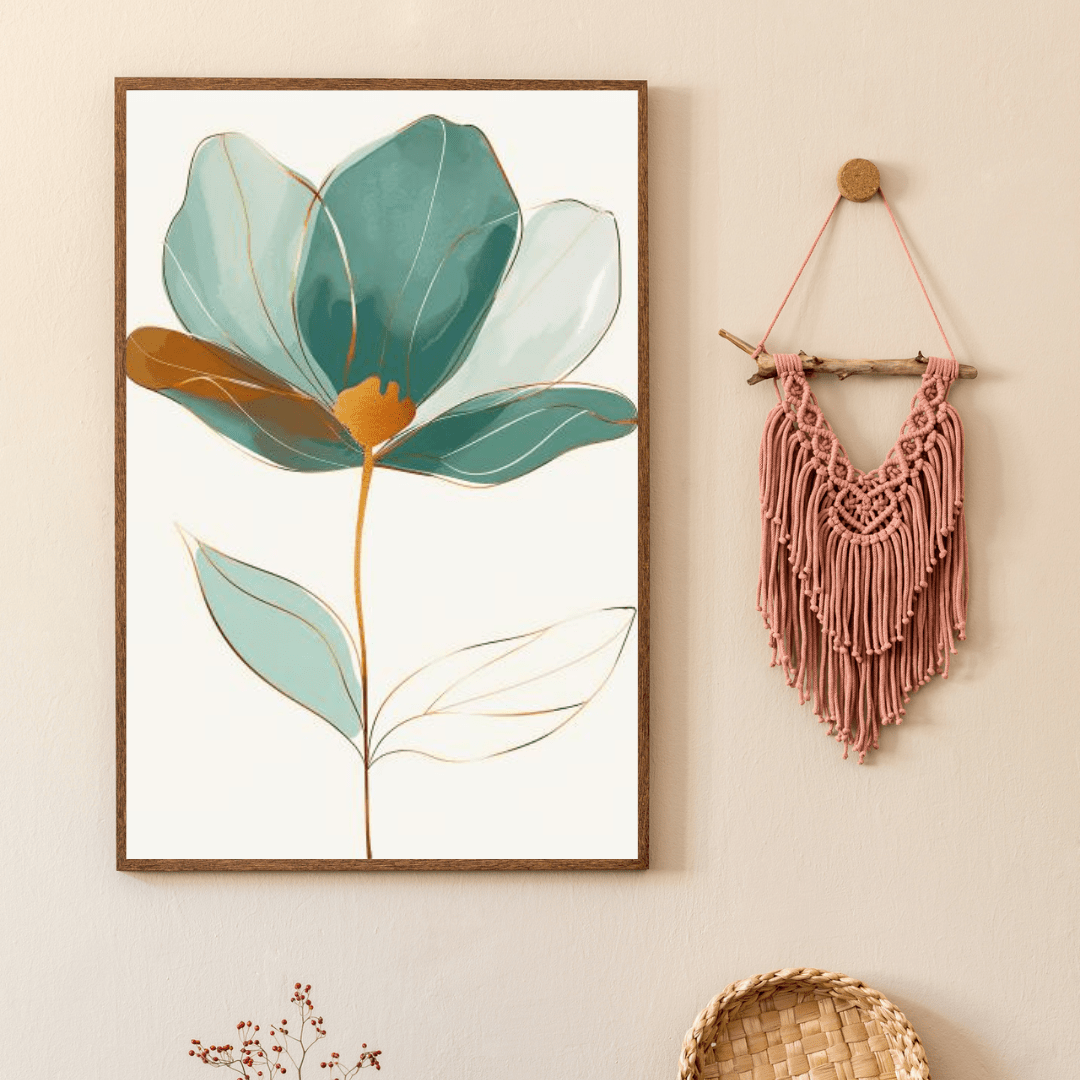 Elegant Bloom in Gold - Flower Wall Art - Aestheticanvas