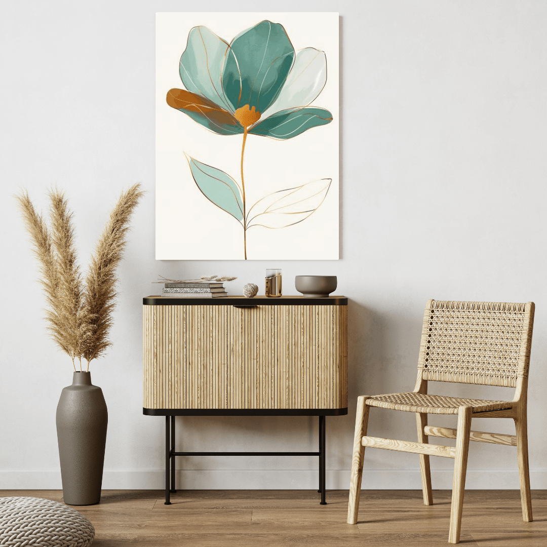 Elegant Bloom in Gold - Flower Wall Art - Aestheticanvas