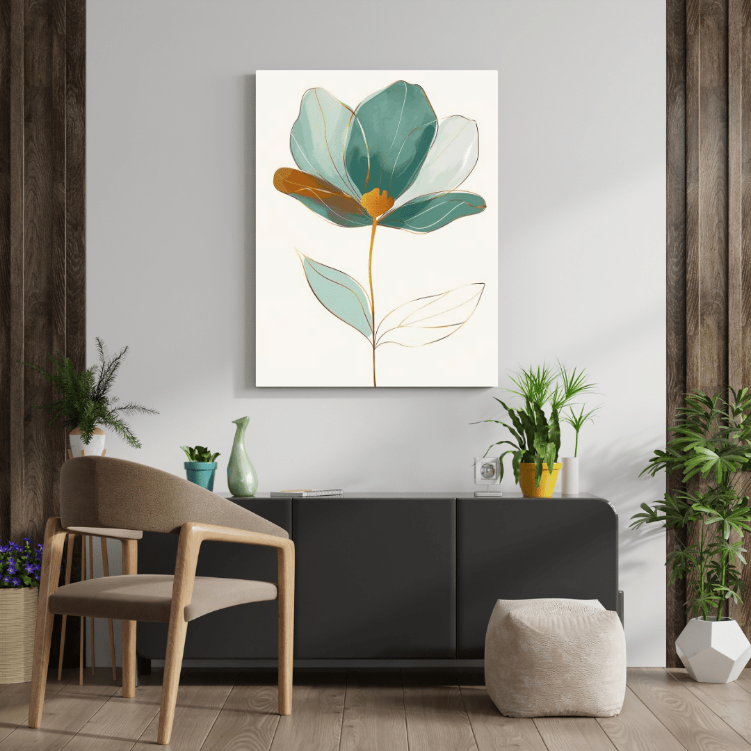 Elegant Bloom in Gold - Flower Wall Art - Aestheticanvas