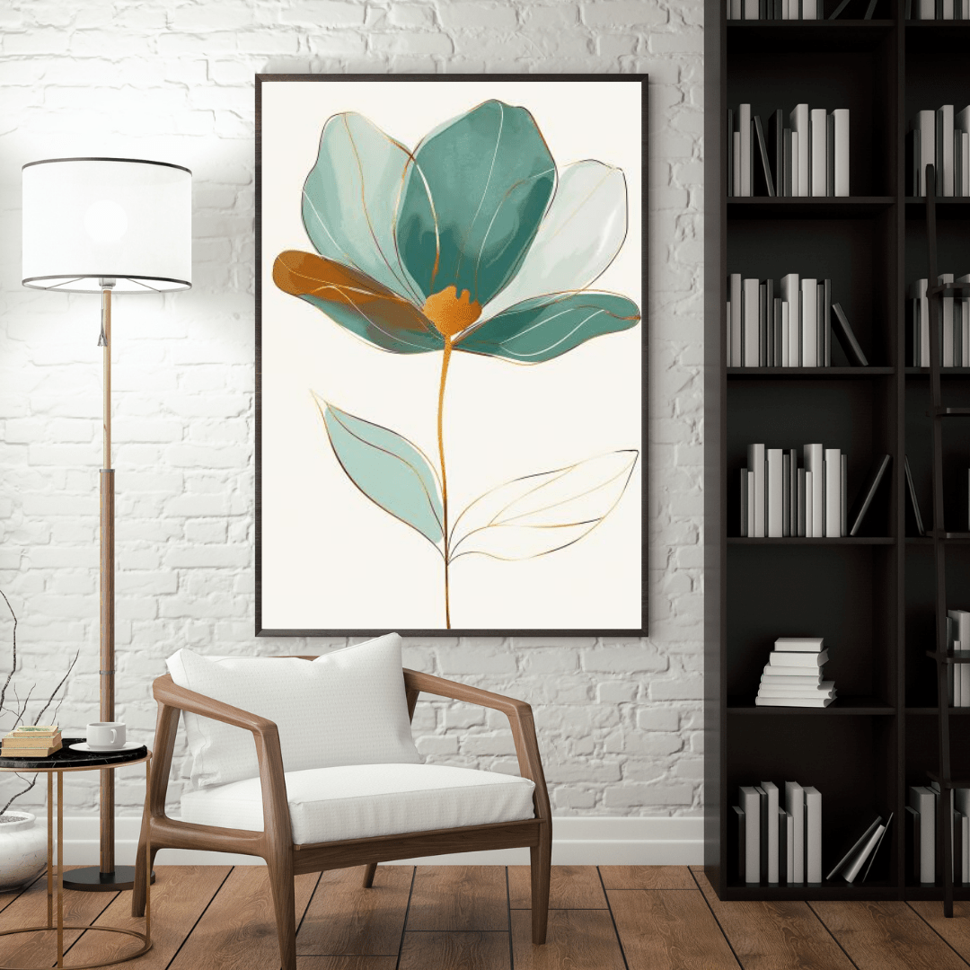 Elegant Bloom in Gold - Flower Wall Art - Aestheticanvas