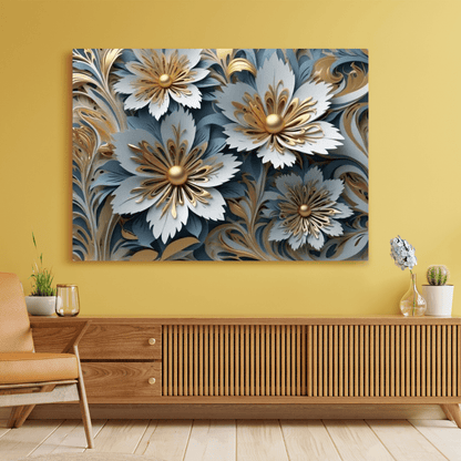 Elegant Golden Flowers - Floral Wall Art - Aestheticanvas