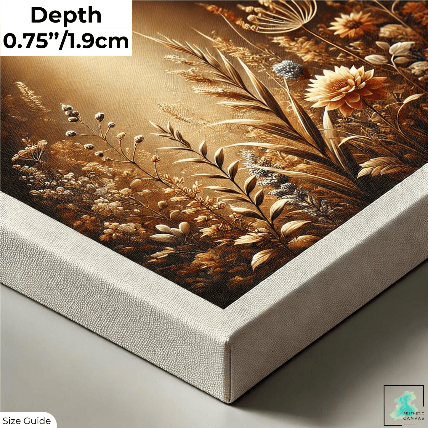 Elegant Golden Flowers - Floral Wall Art - Aestheticanvas