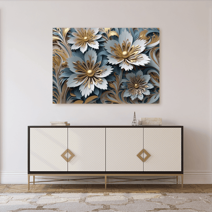 Elegant Golden Flowers - Floral Wall Art - Aestheticanvas