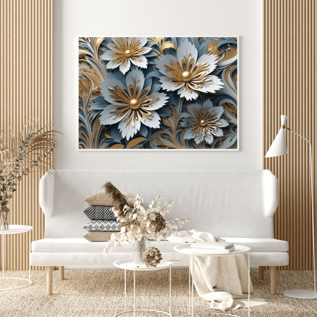 Elegant Golden Flowers - Floral Wall Art - Aestheticanvas