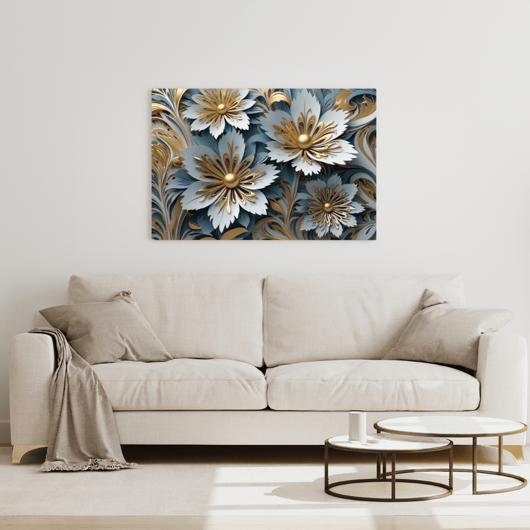 Elegant Golden Flowers - Floral Wall Art - Aestheticanvas