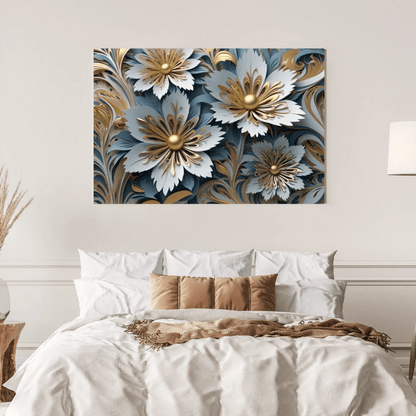 Elegant Golden Flowers - Floral Wall Art - Aestheticanvas