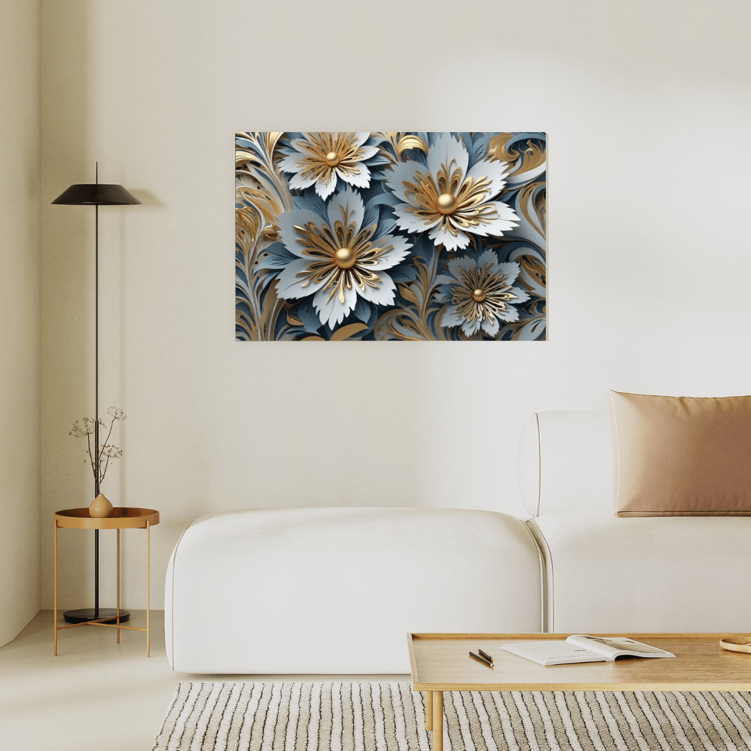 Elegant Golden Flowers - Floral Wall Art - Aestheticanvas