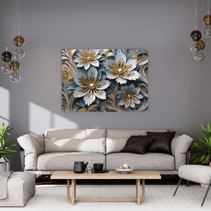 Elegant Golden Flowers - Floral Wall Art - Aestheticanvas